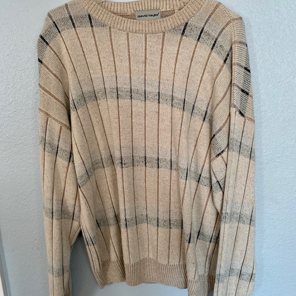 David Taylor Cream Sweater Black Gray Stripes EOC